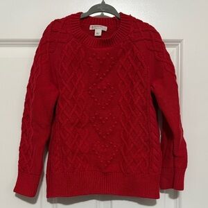 Crewcuts red cable-knit cotton sweater with heart pattern.